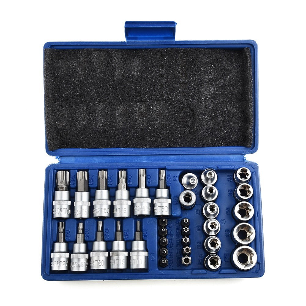 34Pcs Torx Star Sockets & Bit Set Male/ Female ESecurity Bits Drive