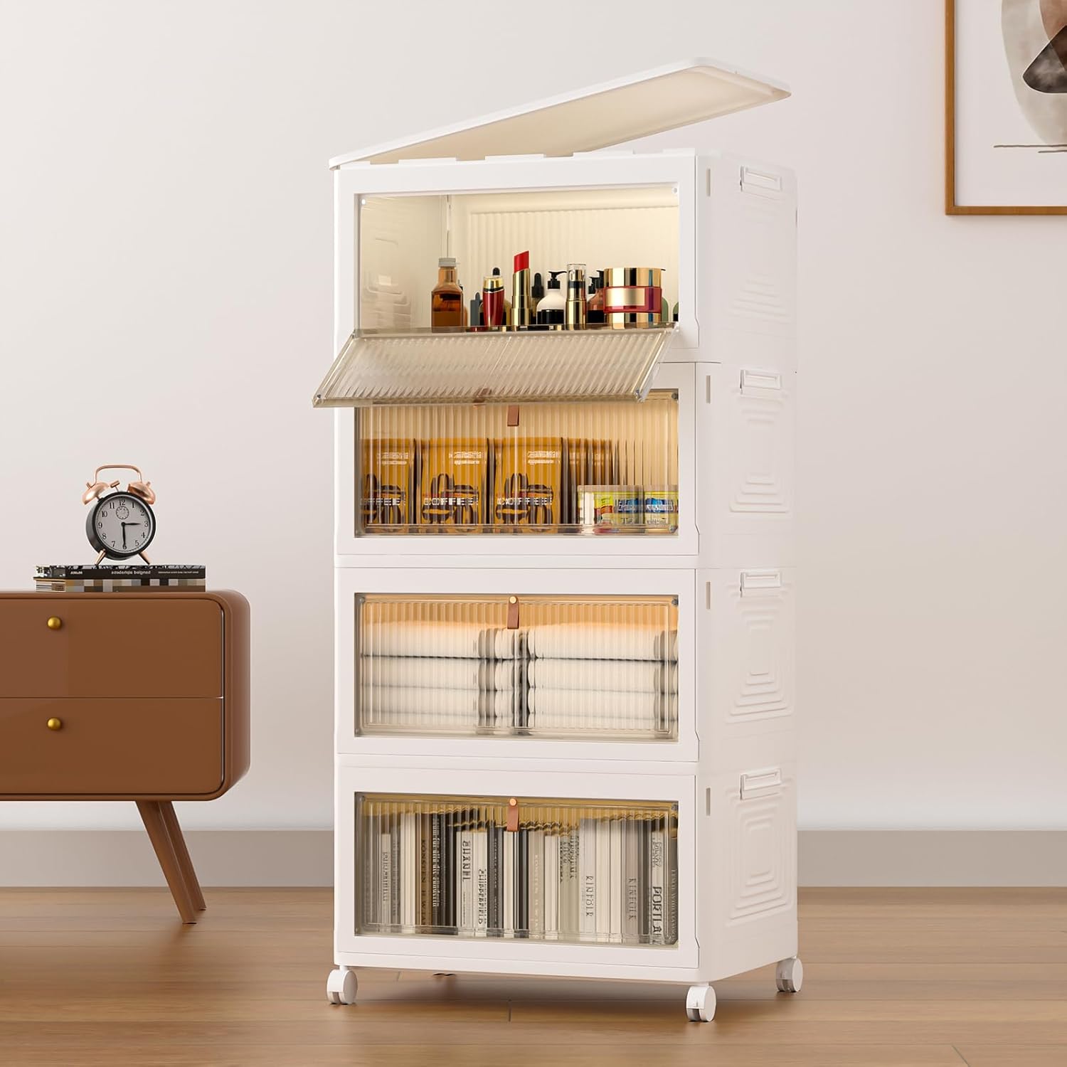 34QT Plastic Storage Bins 4 Tier, Stackable Storage Bins with Lids and