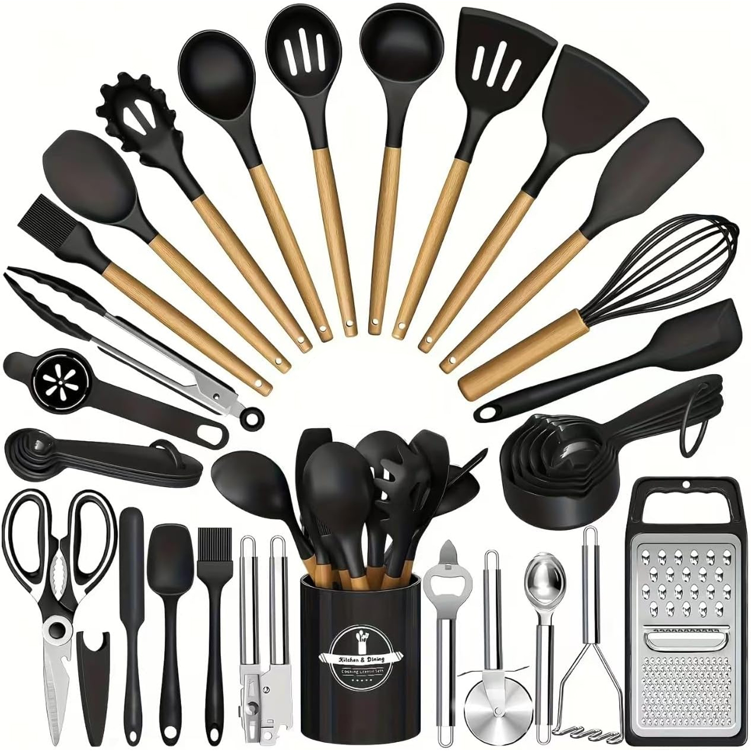 Kitchen Utensils Set,34 Pcs Silicone Cooking Utensils Set ,Kitchen Gadgets Tools Set For Nonstick CookwareBlack