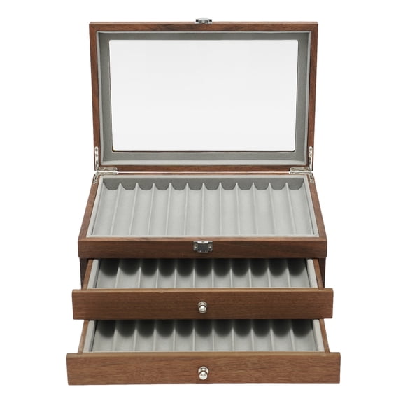 34Slots 3 Tiers Walnut Wood Fountain Pen Display Case Holder Pen Display Box Storage Pen 12.2*7.87*4.9in for Bedroom, Study Room, Living Room