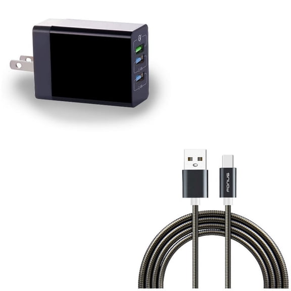 34W Home Charger w 3ft Metal USB Cable K7W for Acer Liquid Jade Primo - Alcatel PulseMix, 7, Idol 5S 5 4S - ASUS Zenfone V Live, ROG Phone, AR 6 5z 4 Pro - Blackberry Motion, Key2, KEYone, LE