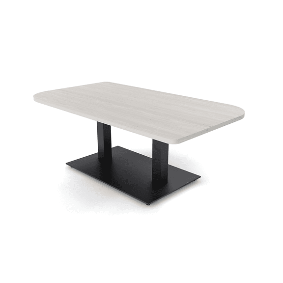 34X70" Small Duo Shaped Coffee Table With Square Metal Base