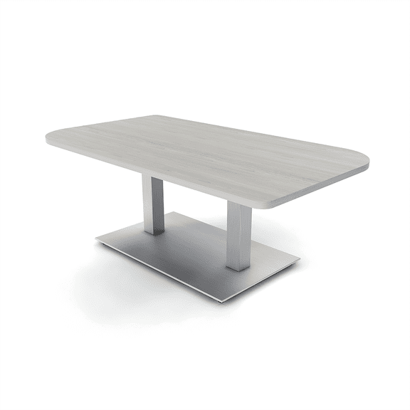 34X70" Small Duo Shaped Coffee Table With Square Metal Base