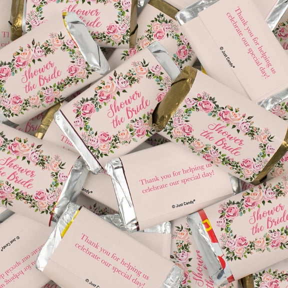 34ct Bridal Shower Pink Floral Wrapped Assorted Chocolate Miniatures (10oz Bag) - Shower The Bride