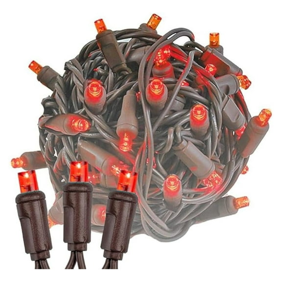 34ft 100 LED Red Christmas String Lights, 4" Spacing on Brown Wire, UL Listed IP55 Grade Xmas Lights for Outdoor/Indoor, Dimmable, Connectable
