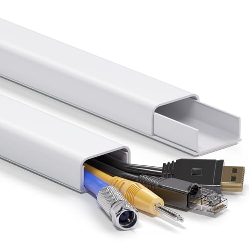 34in (2xL17in) Large Wire Hiders for TV on Wall for 3-4 Cords,TV Cord Hider for Wall Mounted TV,PVC Cable Cover Kit with Pre-Applied Adhesive Tape,Ideal for Wall Mounted TVs,W1.2in H0.7in White
