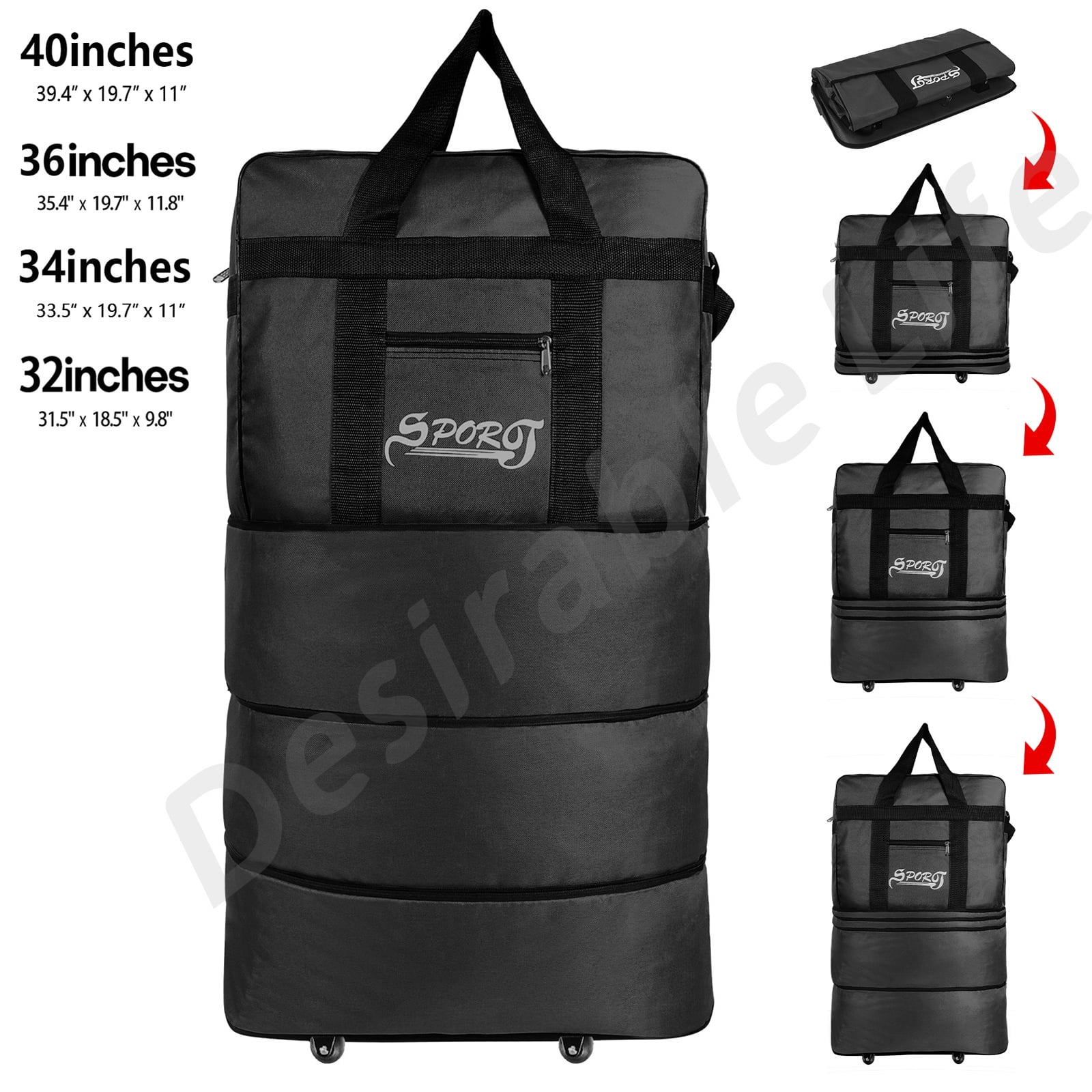 Lovote 34in Layer Expandable Rolling Duffle Bag, Wheeled