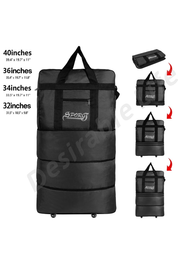 34in 3 Layer Expandable Suitcase Bag Collapsible Rolling Wheeled Duffle Bag Large for Home Storage Cargo Travel Business Moving Luggage