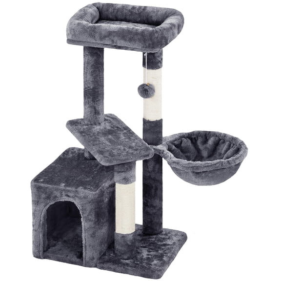 34in Cat Tree Tower with Scratching Posts and Sisal Ropes, Multi-Level Kitten Condo for Indoor Cats, Activity Center with Elastic Ball and Anti-Tip Strap