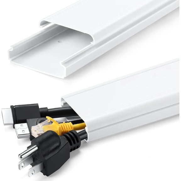 34in TV Cord Hider for Wall Mounted TV, Large Cord Cover Wall, PVC Cable Management Raceway Kit, Wire Hider for Wall, White Wire Concealer 2 xL17in, W2in xH0.7in