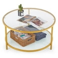 thumbnail image 1 of 34in Tempered Glass Coffee Table with Low Shelf Metal Frame for Living Room Gold, 1 of 7