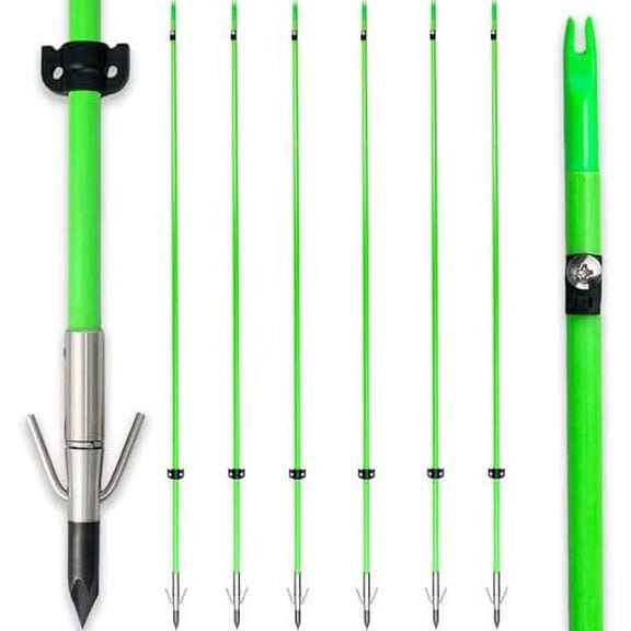 34inch Bowfishing Arrows Luminous with Broadheads and Safty Slides for Compound Bow&Recurve Bow Fishing Arrow Archery Hunting (Pack of 6) (Green)$$Other