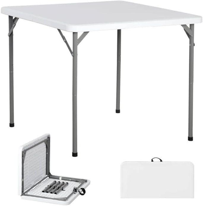 34inch Fold in Half Square Table, Portable Plastic Dining Card Table