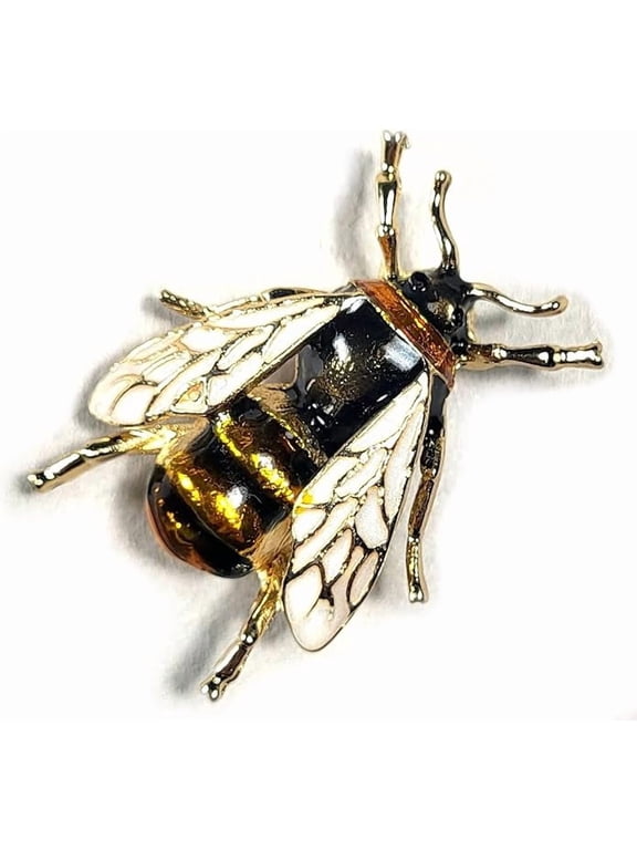 34mm Enamel Bumble Bee Brooch Vintage Style Art Deco Realistic Honey Bee Pin Insect Animal Black Gold Lapel Badge Fashion Decor Gift + Marvelous Gift Box
