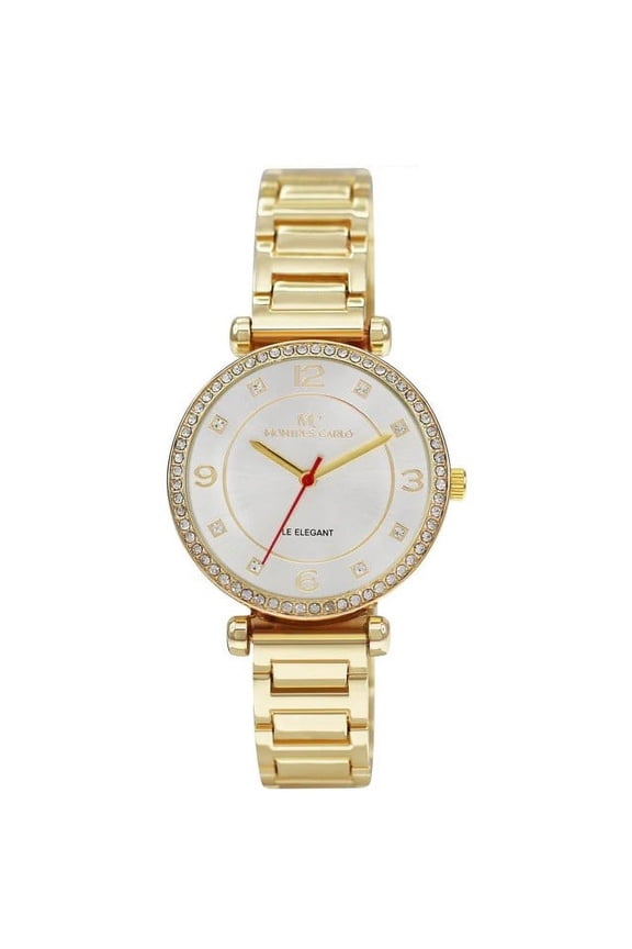 34mm Montres Carlo Women Fashion Classic Stones Dial Luxury Clubbing Dress Watch (Gold)
