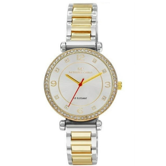 34mm Montres Carlo Women Fashion Classic Stones Dial Luxury Clubbing Dress Watch (Two-Tone/Silver)