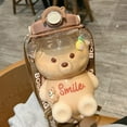 thumbnail image 1 of 34oz/ 47oz Cute Bear Shaped Straw Bottle, PP Clear Food Grade Drink Jug for Girls, Leak-Proof Kawaii Bear Water Bottle with Strap for Office Travel, 1 of 6