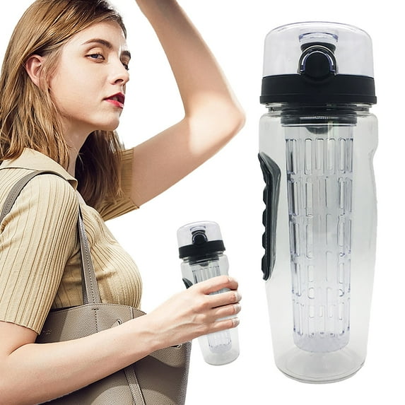 34oz Fruit Infuser Water Bottle with Full-Length Strainer - Leakproof Tritan Sports Bottle with Time Marker, BPA Free Gym & Camping Essential for Men & Women, Includes Free Recipe