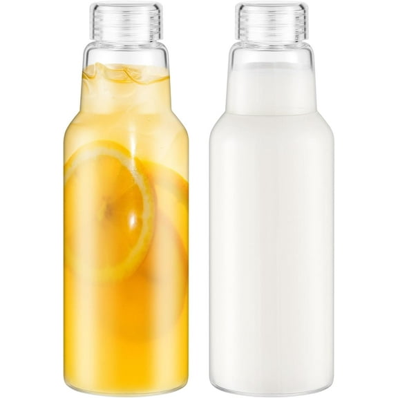 34oz Glass Bottles with Lids, Glass Jars with Lids for Juice, Smoothies, Water, Milks, Beverage Storage, Clear Mason Jars with Lids for Pickles, Jams, Food Storage (2 Pack)