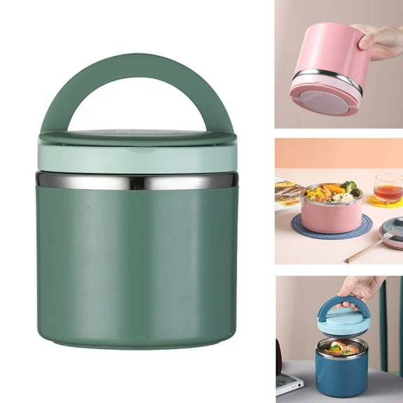 34oz Insulated Vacuum Food Jar with Buckle Lid Wide Mouth Soup Thermo for Hot Food Leakproof Stainless Steel Lunch Container for School Office Picnic (L,Green)