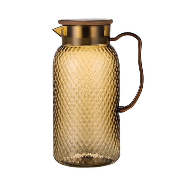34oz Juice Jug, High-Temperature-Proof Beverage Pitcher with Wooden Lid, Strainer, Diamond-Patterned Design, Ergonomic Handle for Comfortable Pouring, Restaurants, Home Use