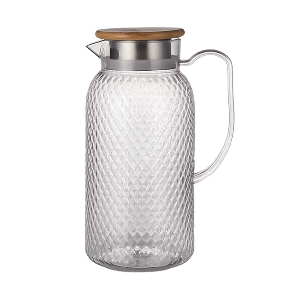 34oz Juice Jug, High-Temperature-Proof Beverage Pitcher with Wooden Lid, Strainer, Diamond-Patterned Design, Ergonomic Handle for Comfortable Pouring, Restaurants, Home Use