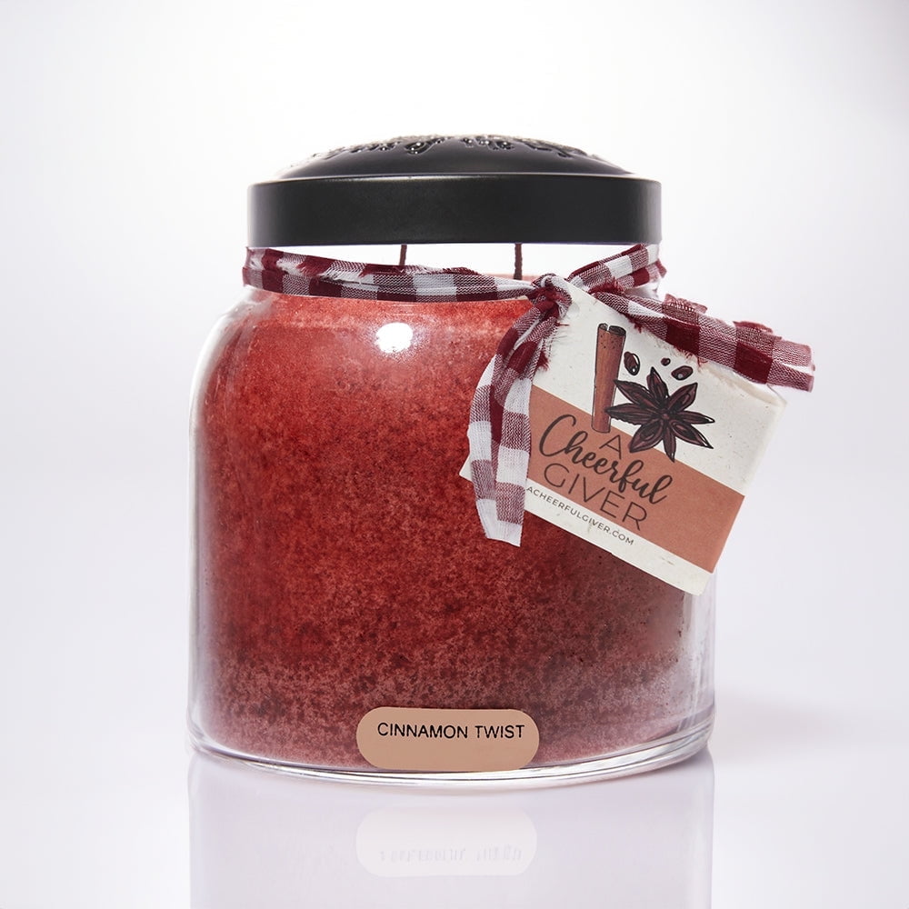 34oz Cinnamon Twist Red Soy Scented Jar Candle with Black Lid