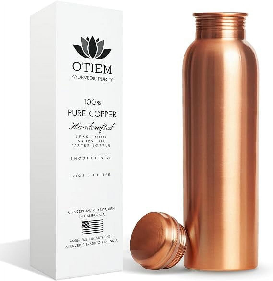 34oz Pure Copper Water Bottle for Drinking – Large Handcrafted ...