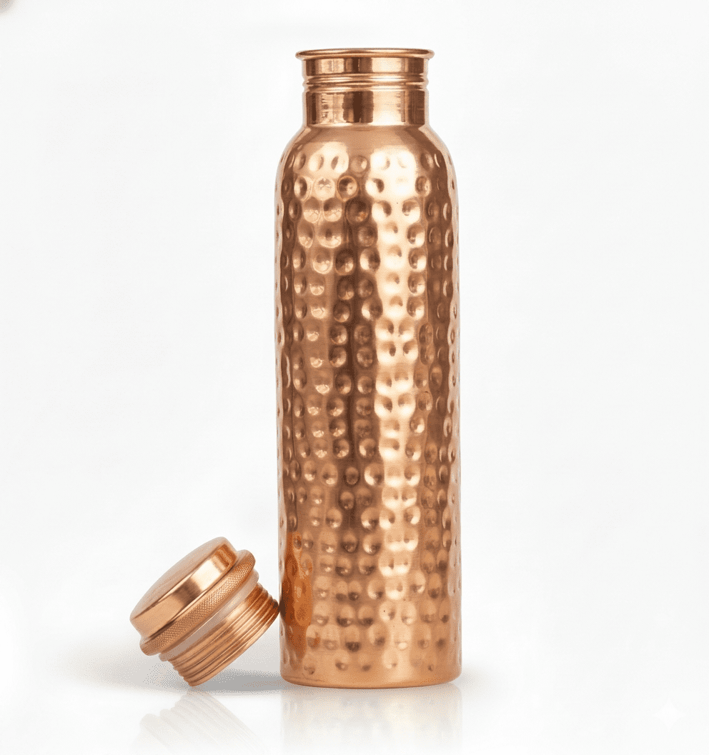 34oz Pure Copper Water Bottle for Drinking – Leak Proof Lid – 1000 mL Ayurvedic Hammered Copper Water Bottle