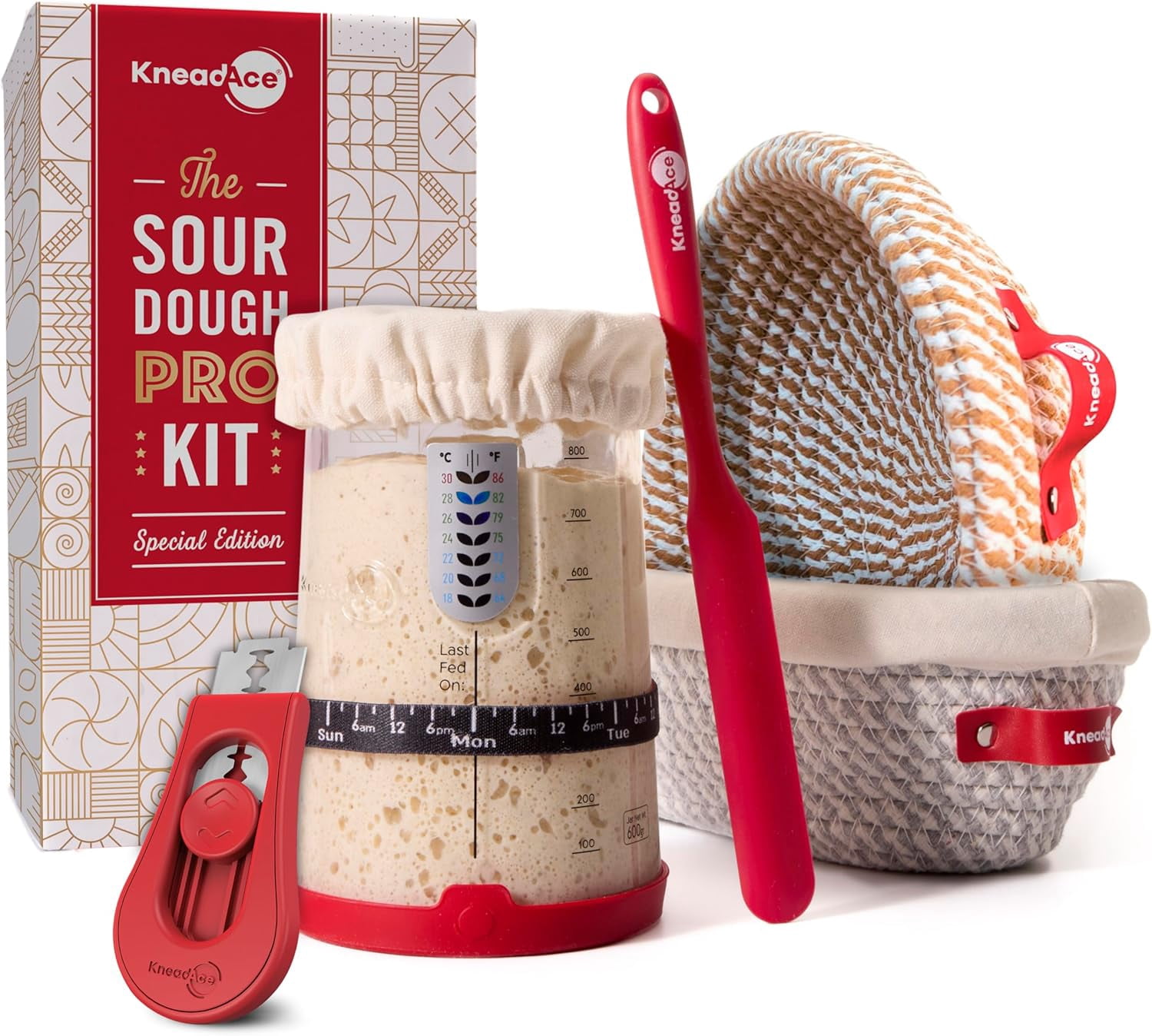 34oz Sourdough Starter Jar, 2 Cotton Rope Banneton Proofing Baskets ...