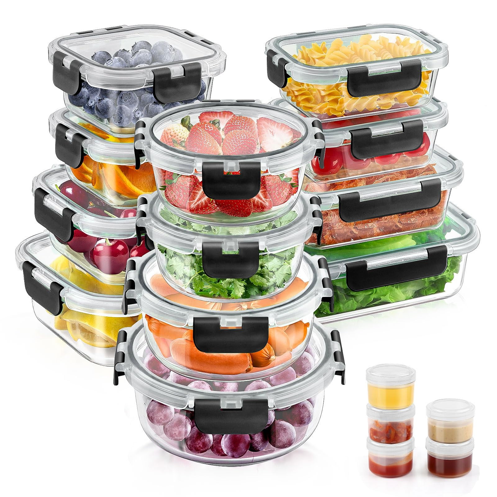 34pcs Glass Food Storage Containers Lids Set Airtight Glass Meal Prep Containers 17 Containers 17 Lids Leak Proof Lunch Containers BPA Free Microwave