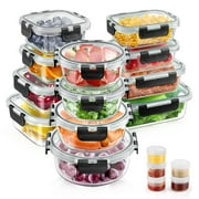 34pcs Glass Food Storage Containers with Lids Set, Airtight Glass Meal Prep Containers (17 Containers & 17 Lids), Leak Proof Lunch Containers BPA-Free, Microwave, Oven, Freezer, Dishwasher Safe