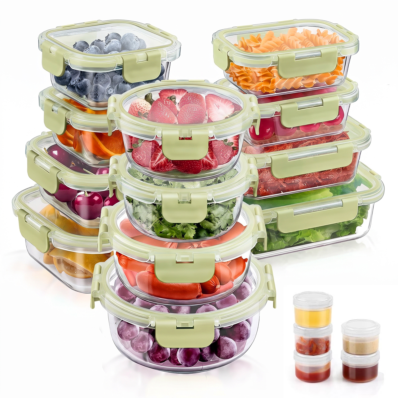 34pcs Glass Food Storage Containers With Lids Set Airtight Meal Prep Containers 17 Containers 17 Lids Green: A Straightforward Review