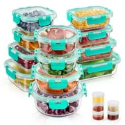 34pcs Glass Food Storage Containers with Lids Set, Airtight Meal Prep Containers 17 Containers & 17 Lids, Green