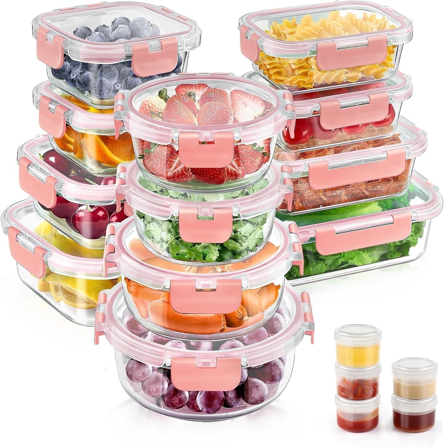 34pcs Glass Food Storage Containers with Lids Set, Airtight Meal Prep Containers (17 Containers & 17 Lids), Pink - Walmart.com
