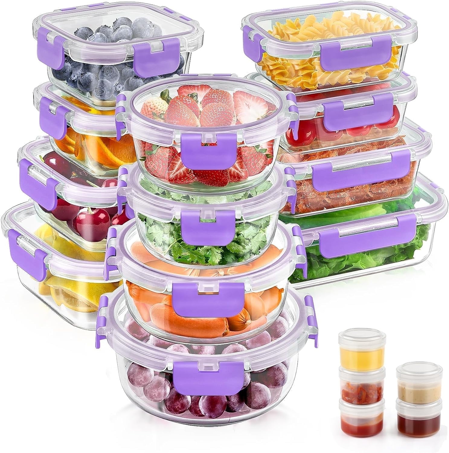 34pcs Glass Food Storage Containers with Lids Set, Airtight Meal Prep Containers (17 Containers & 17 Lids), Purple - Walmart.com