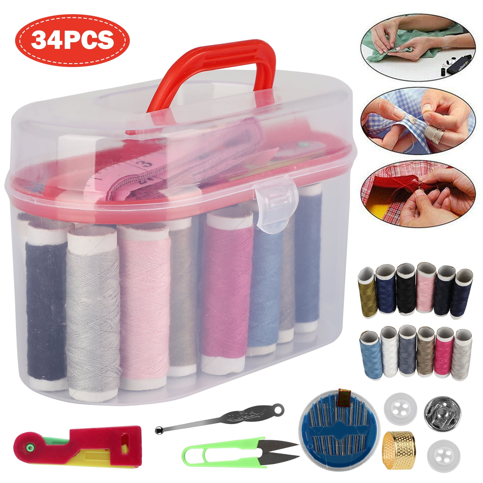Sewing Set,24 Color Sewing Thread Thimble Threader Needle Plate Sewing  Supplies Kit with Panda Pattern Bamboo Box - Beginner Small Sewing Kit