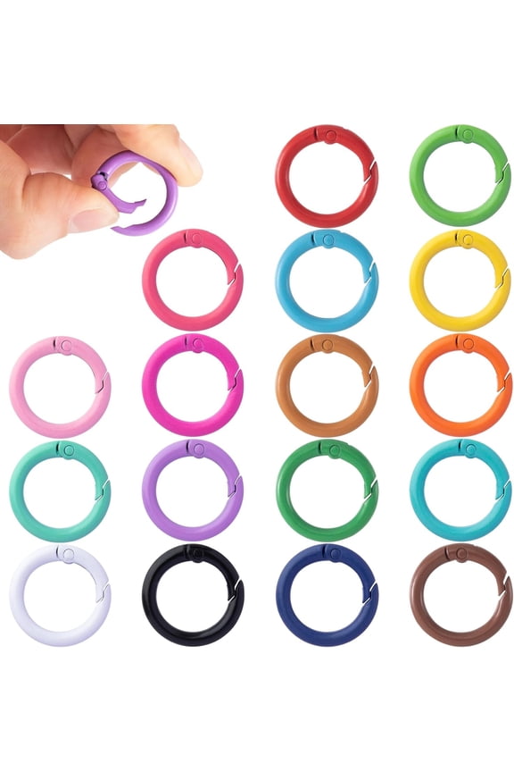 34pcs Spring O Ring Clips, 17 Colors 25 mm Mini Circle Keyring Clips, Metal Round Spring Snap Keychain Rings for Keys, Crafts, Handbags