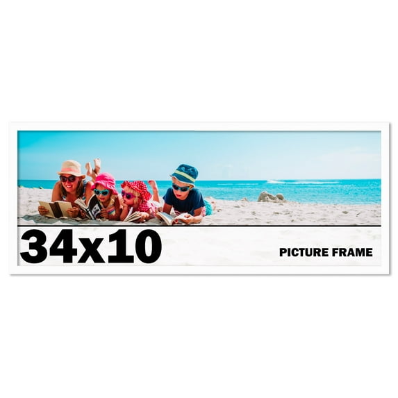 34x10 Frame White Solid Wood Picture Frame Includes UV Acrylic Shatter Guard Front, Acid Free Foam