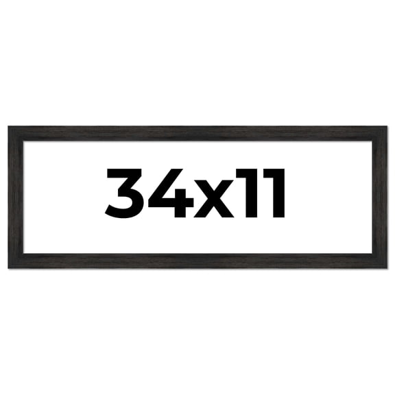 34x11 Frame Black Rustic Barnwood Solid Wood Picture Frame | 1.5 Inch Moulding Width | Includes UV