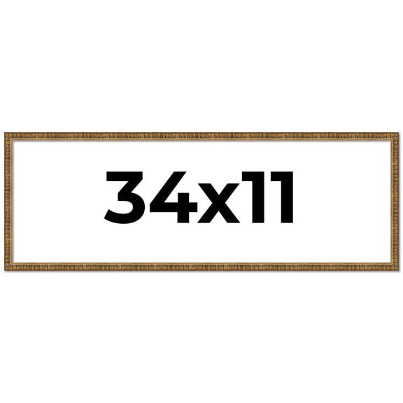 34x11 Frame Gold Solid Wood Picture Frame - Complete Modern Photo Frame Includes UV Acrylic