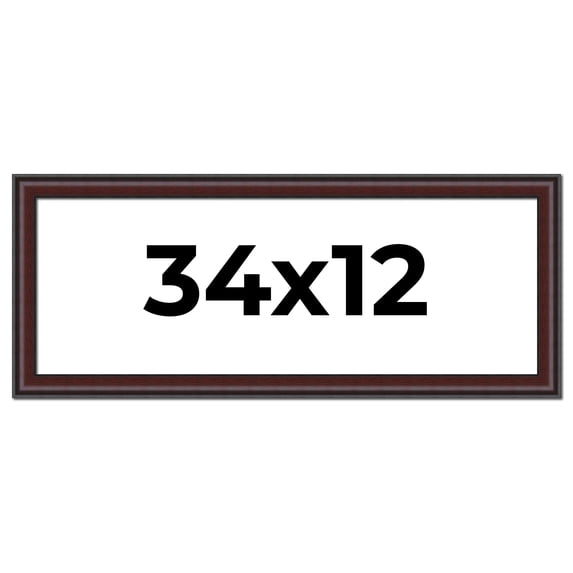 34x12 Frame Brown Round Mahogany Solid Wood Picture Frame | 1.625 Inch Moulding Width | with UV
