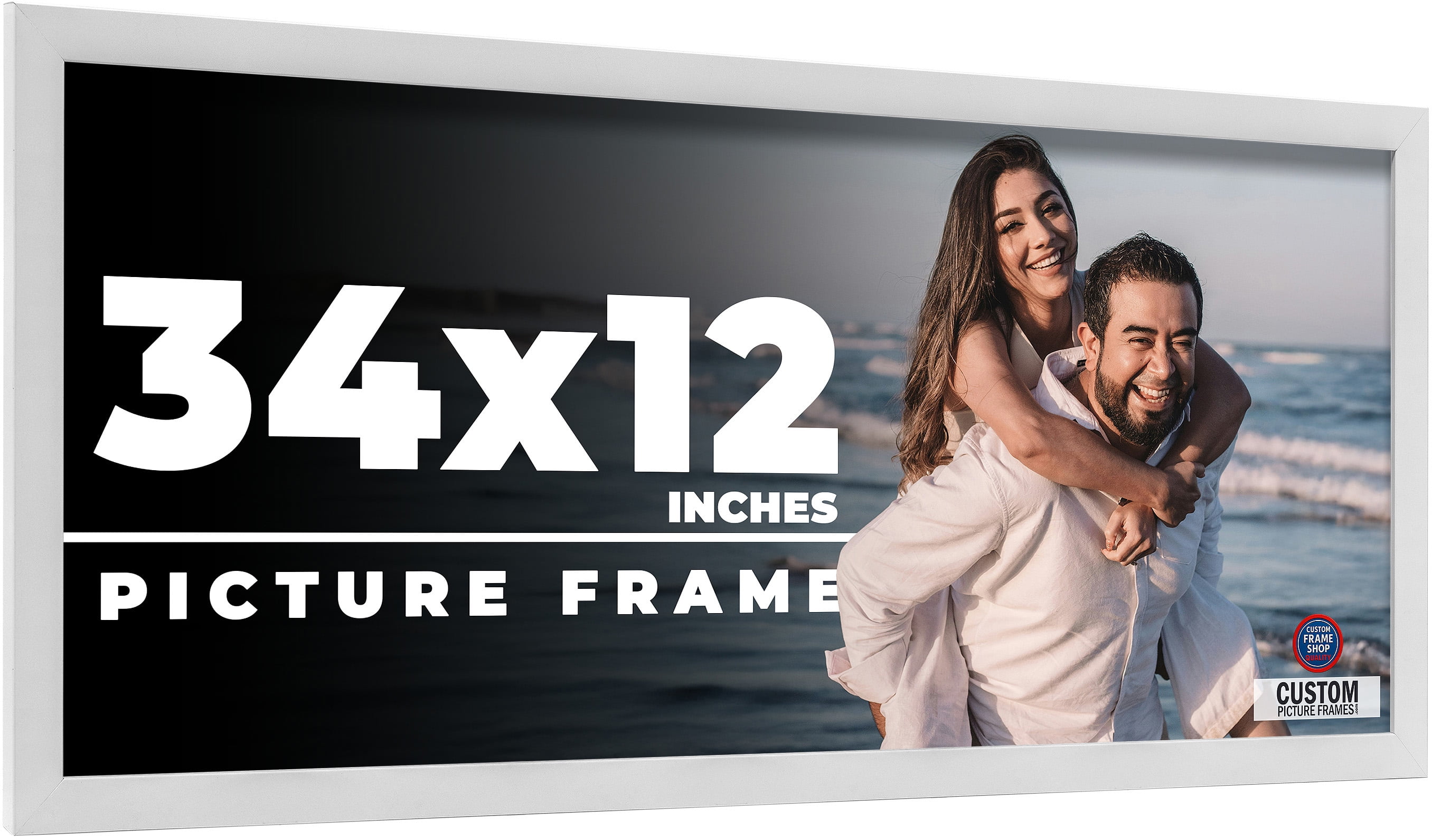 34x12 Frame White Solid Wood Picture Frame Includes UV Acrylic