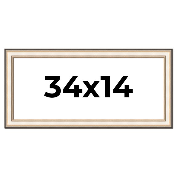 34x14 Frame Gold Silver Plein Aire 2" Inch Wide Moulding Solid Wood Picture Frame | Modena