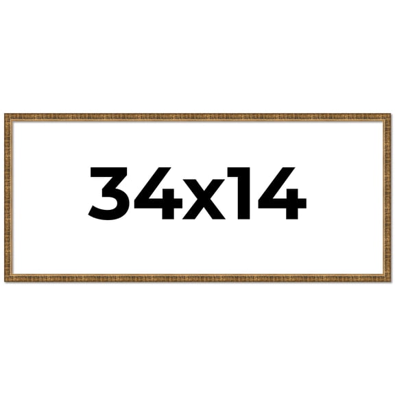 34x14 Frame Gold Solid Wood Picture Frame - Complete Modern Photo Frame Includes UV Acrylic