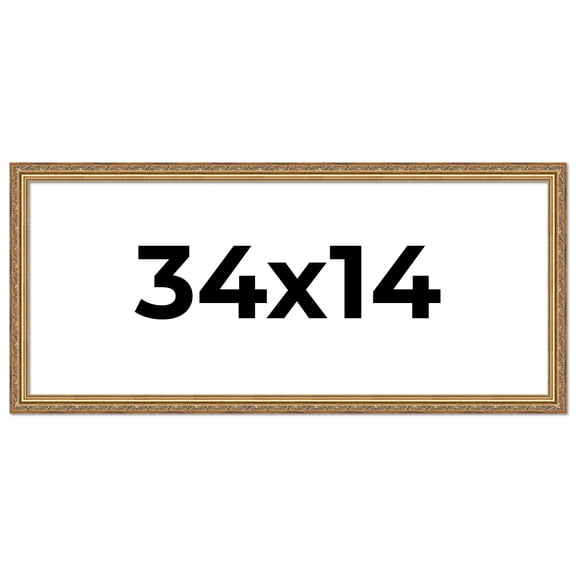 34x14 Frame Gold Solid Wood Picture Frame Width 1.25 Inches | Interior Frame Depth 0.375 Inches |
