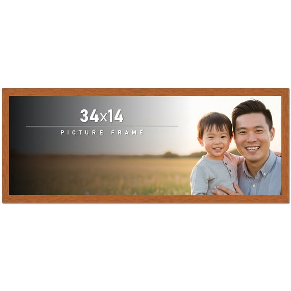 34x14 Frame Honey Pecan Brown Picture Frame - Modern Photo Frame Includes UV Acrylic Shatter Guard