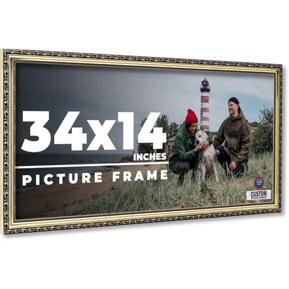 34x14 Frame Silver Solid Wood Picture Frame Width 1.125 Inches | Interior Frame Depth 0.375 Inches