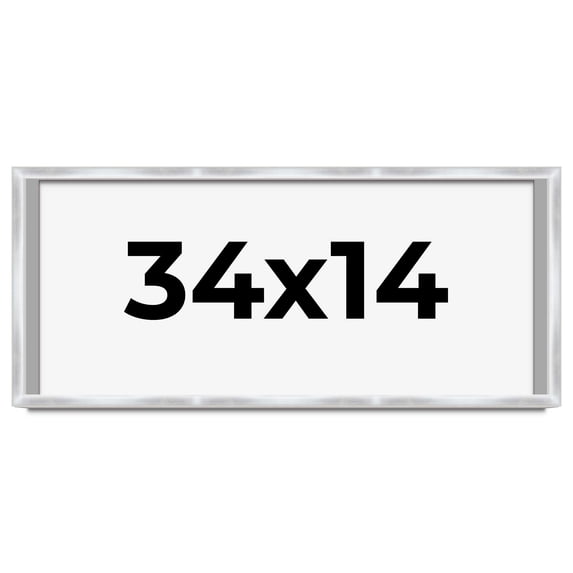 34x14 Frame Silver Whitewashed Wood Grain Solid Wood Shadow Box | 0.75 Inch Moulding Width | 0.75