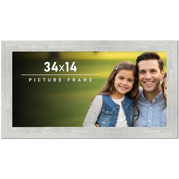 34x14 Frame White Barnwood Picture Frame Includes UV Acrylic Plexiglass, Acid Free Foam Backing